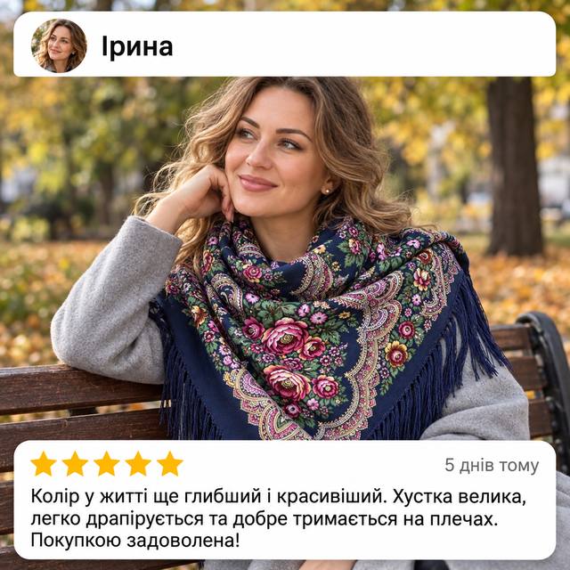 Відгук Ірина, темно-синя хустка